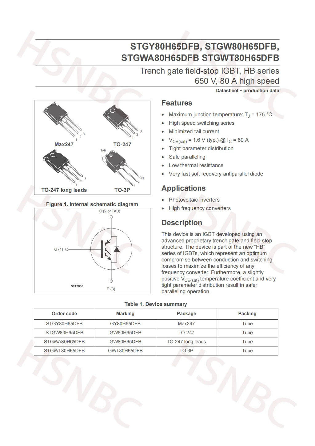 10PCS STGWA80H65DFB GWA80H65DFB TO-247 80A 650V IGBT Power Transistor 100% New Original