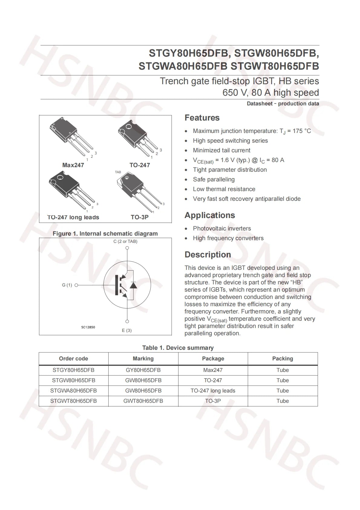 10PCS STGWA80H65DFB GWA80H65DFB TO-247 80A 650V IGBT Power Transistor 100% New Original