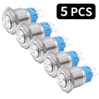 5 PCS 16mm 19mm 22mm Metal Push Button Switch 12v Ring Power Buttons Waterproof LED Light Self-lock Self-reset 220V High Head