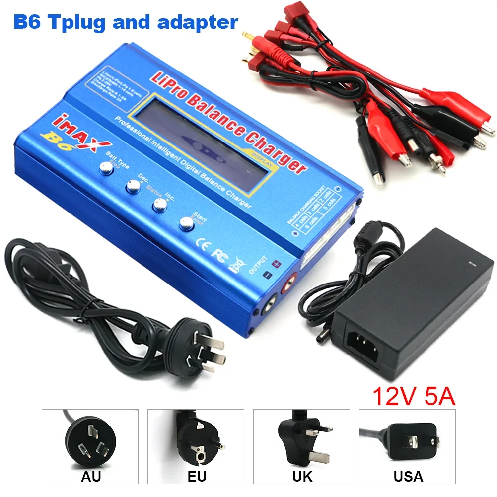 IMAX B6 80W B6 Charger Balance Charger Digital LCD Screen Lion LiFe Nimh Nicd PB Lipo Battery Discharger AC Power 12V 5A Adapter