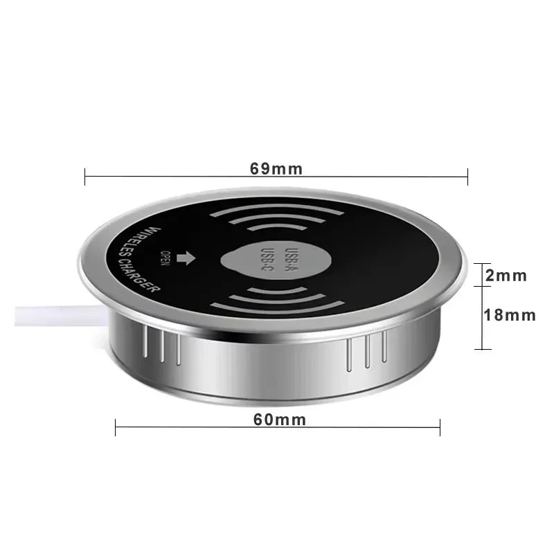 QI 3 in 1 Wireless Charger Buld in With Type-C USB Ports Quick Wireless Embedded Charger for iPhone 11 13 Airpods Xiaomi
