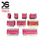 10PCS Piano Type Red Toggle Switch Module Spacing 2.54MM Horizontal Type Side Plug DP-1/2/3/4/5/6/7/8/10 Position DIP Switch