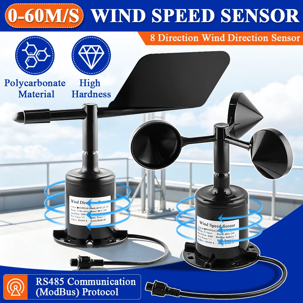 60m/s Weather Station Outdoor 3 Cup Anemometer Sensor Polycarbon Fiber Wind Speed Wind Direction Sensor Output RS485 4-20MA 0-5V