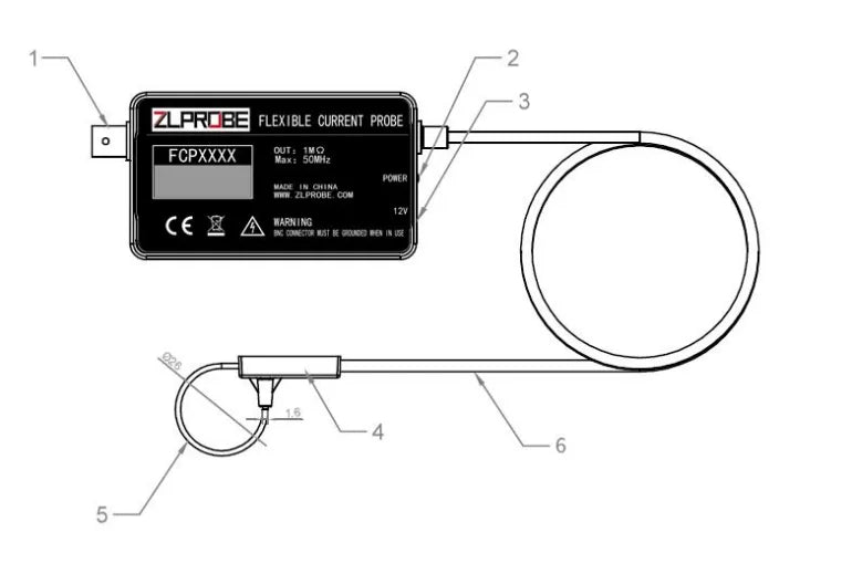 ZLPROBE Rogowski Coil AC Current Probe FCP1608 60/12000A Bandwidth 30MHz Universally Compatible Oscilloscope