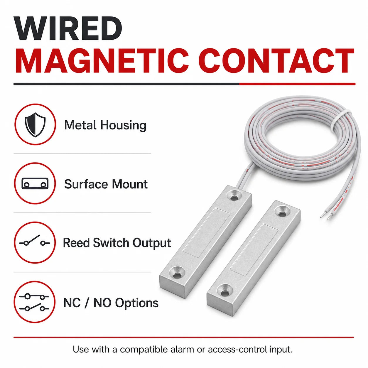 2 Pairs MC-51 MC-52 MC-56 MC-58 Wired Magnetic Door Window Contact Sensor NC NO Reed Switch for Metal Gate Security Alarm System