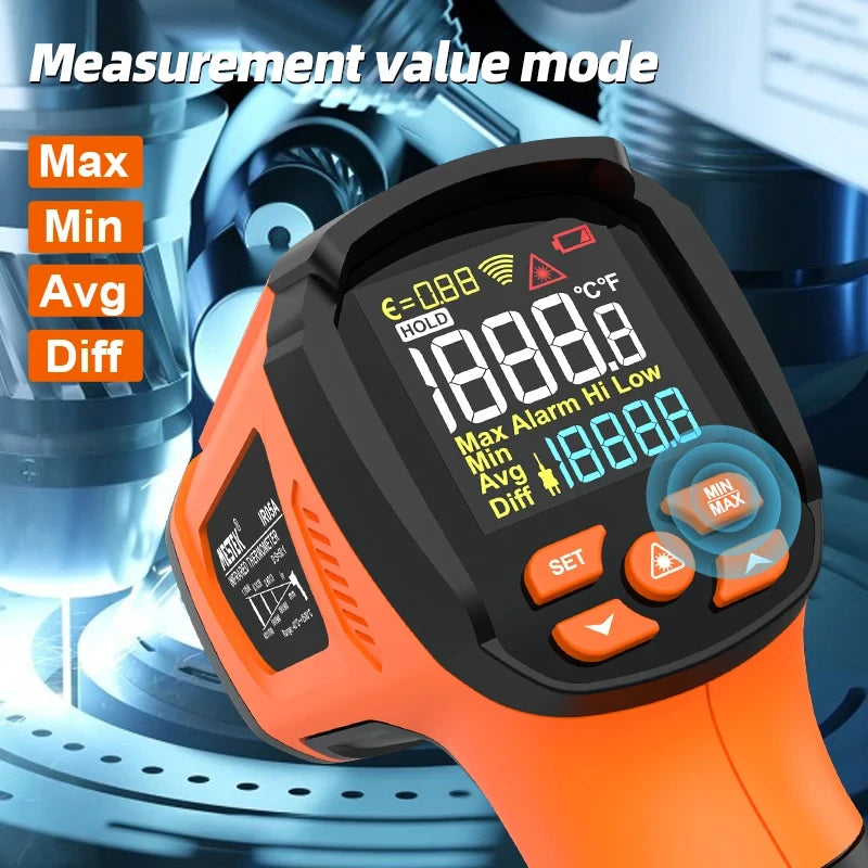 Non-contact Infrared Thermometer -40°C~1600°C High Temperature Meter with K-type Probe Laser Pyrometer Adjust Emissivity