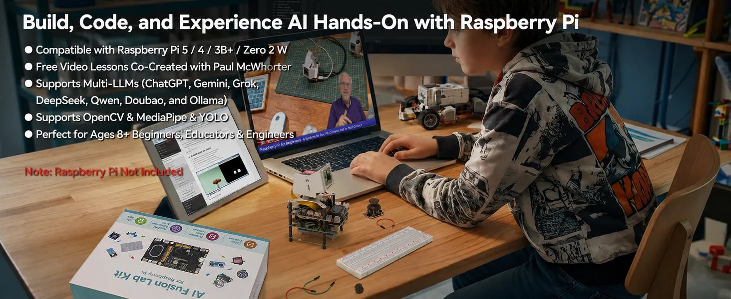 SunFounder AI Fusion Lab Kit for Raspberry Pi 5/4/3B+/Zero 2w, LLMs ChatGPT/Gemini/Grok, YOLO&OpenCV & MediaPipe, Python
