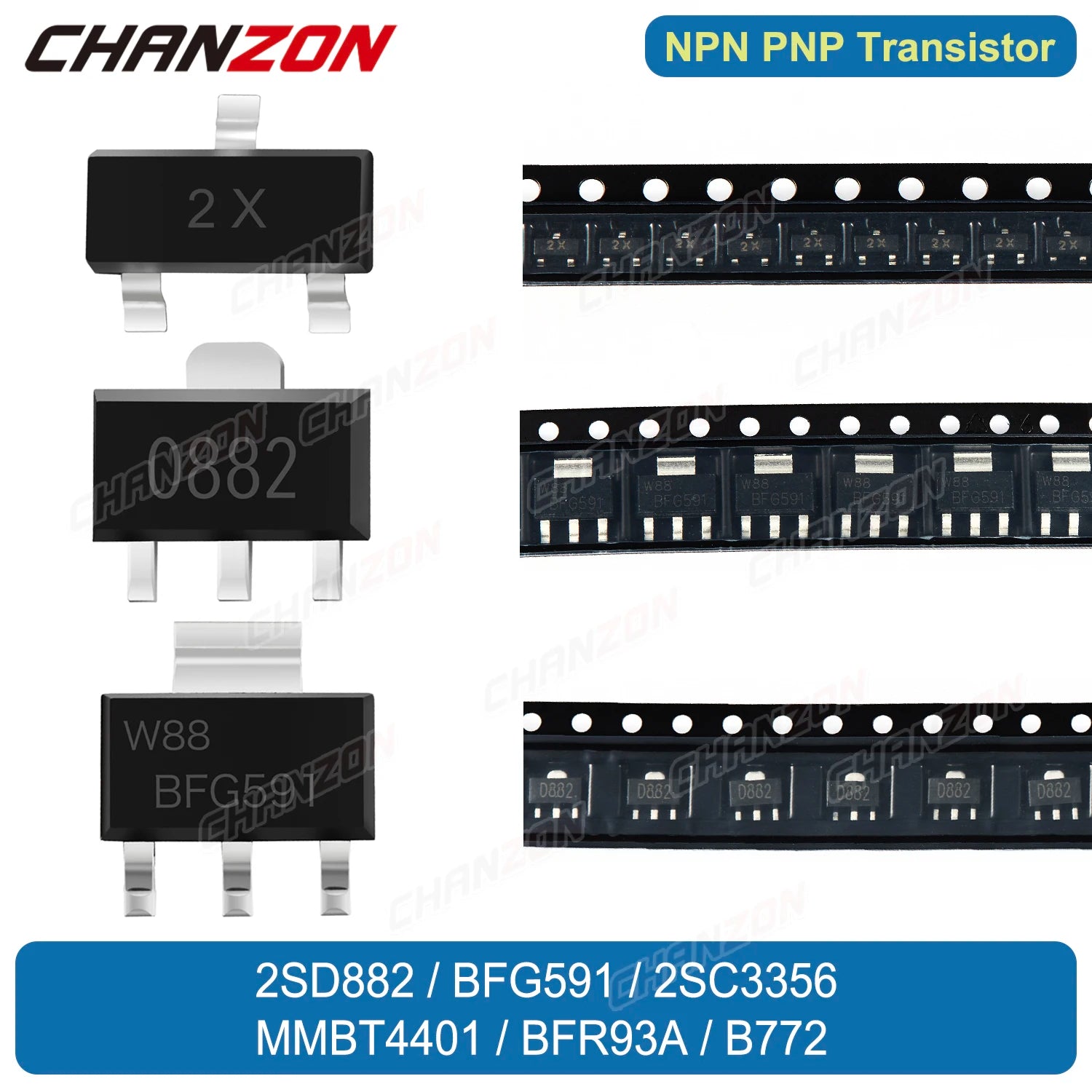 SOT-89  SOT-23 2SD882 2SC3356 C3356 MMBT4401 BFR93 BFR93A B772 PNP NPN Silicon RF Transistor SMD Power Transistors