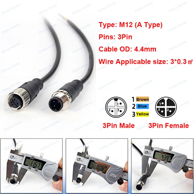 1Pcs M12 Sensor Connector 2 3 4 5 8 Pin Male / Female Aviation Plug IP67 Waterproof Wire A Type 20cm PVC Cable