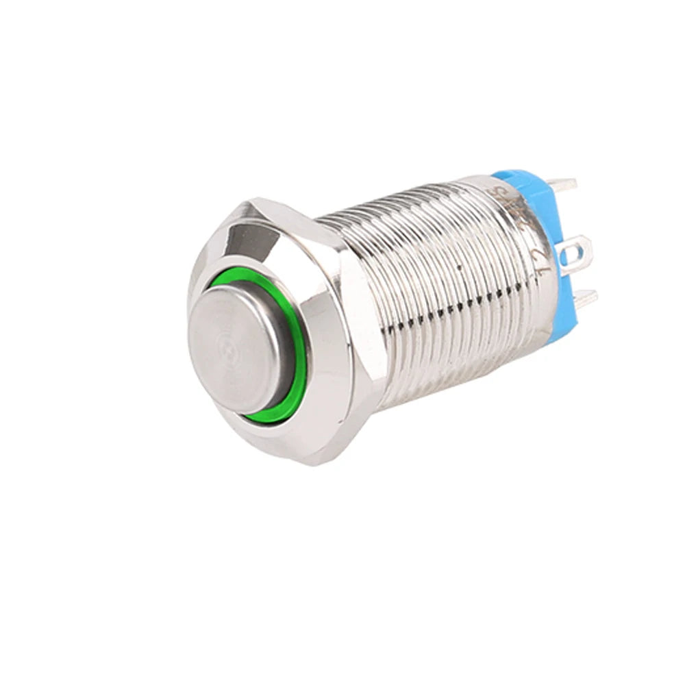 1pc 12mm Anti-Vandal Metal Push Button Switches High Flat Round With LED Green Red Blue White 3V 12V Momentary Latching Reset