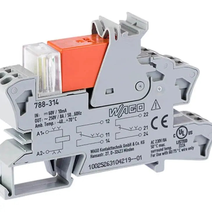 WAGO 788‑311 788‑312 788‑313 788‑314 788‑315 DIN Rail Relay Module 2‑Changeover Contacts DPDT Interface Relay