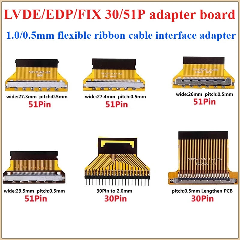 1Pcs/lot LVDS Screen Line EDP Adapter Board FIX 30P to FPC 30P/51P 1.0mm/0.5MM Flexible Cable Interface Adapter
