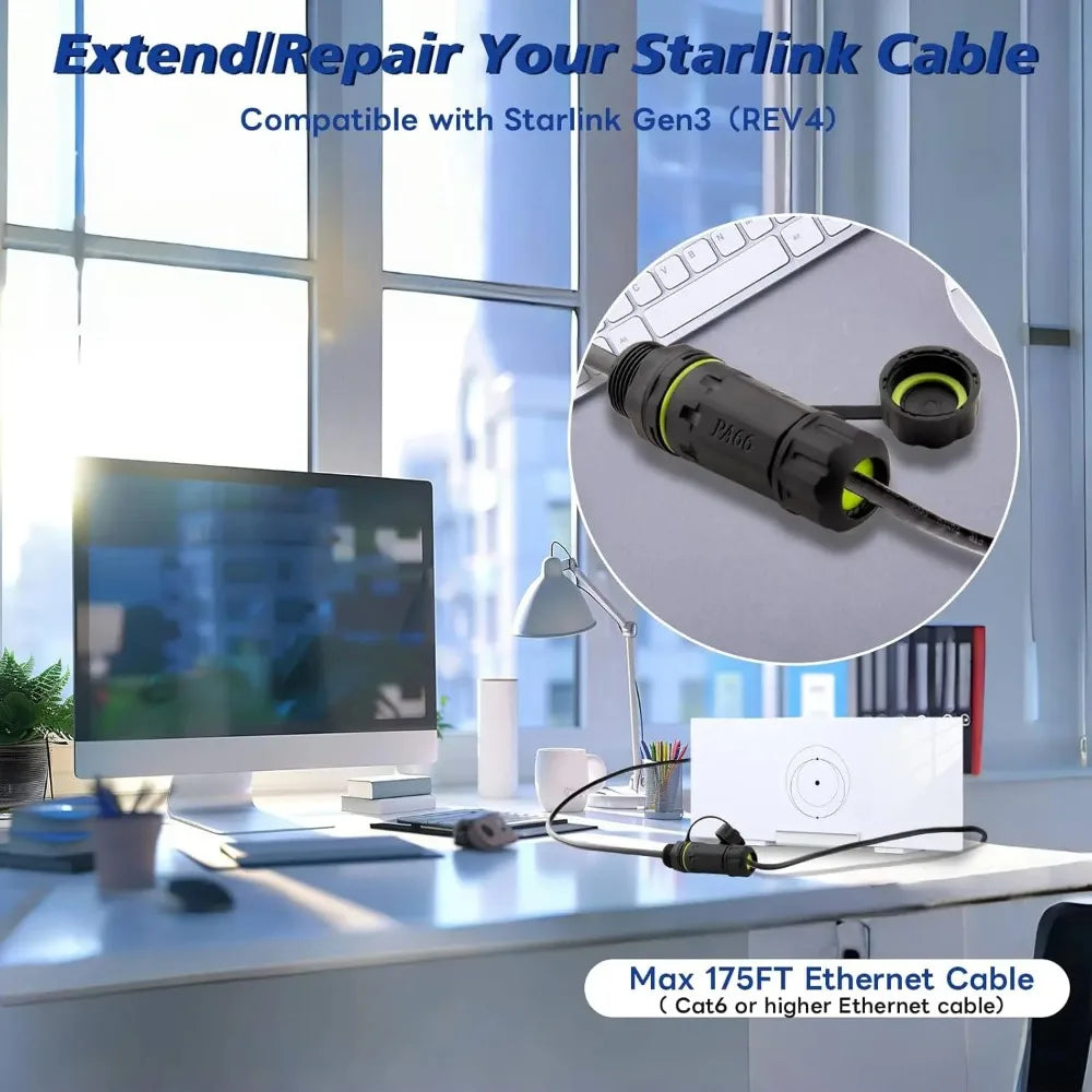 50/100 CM Starlink Ethernet Adapter Gen 3/Mini,Starlink Mini Cable Extension to RJ45 Coupler IP68 Waterproof for Dish and Route
