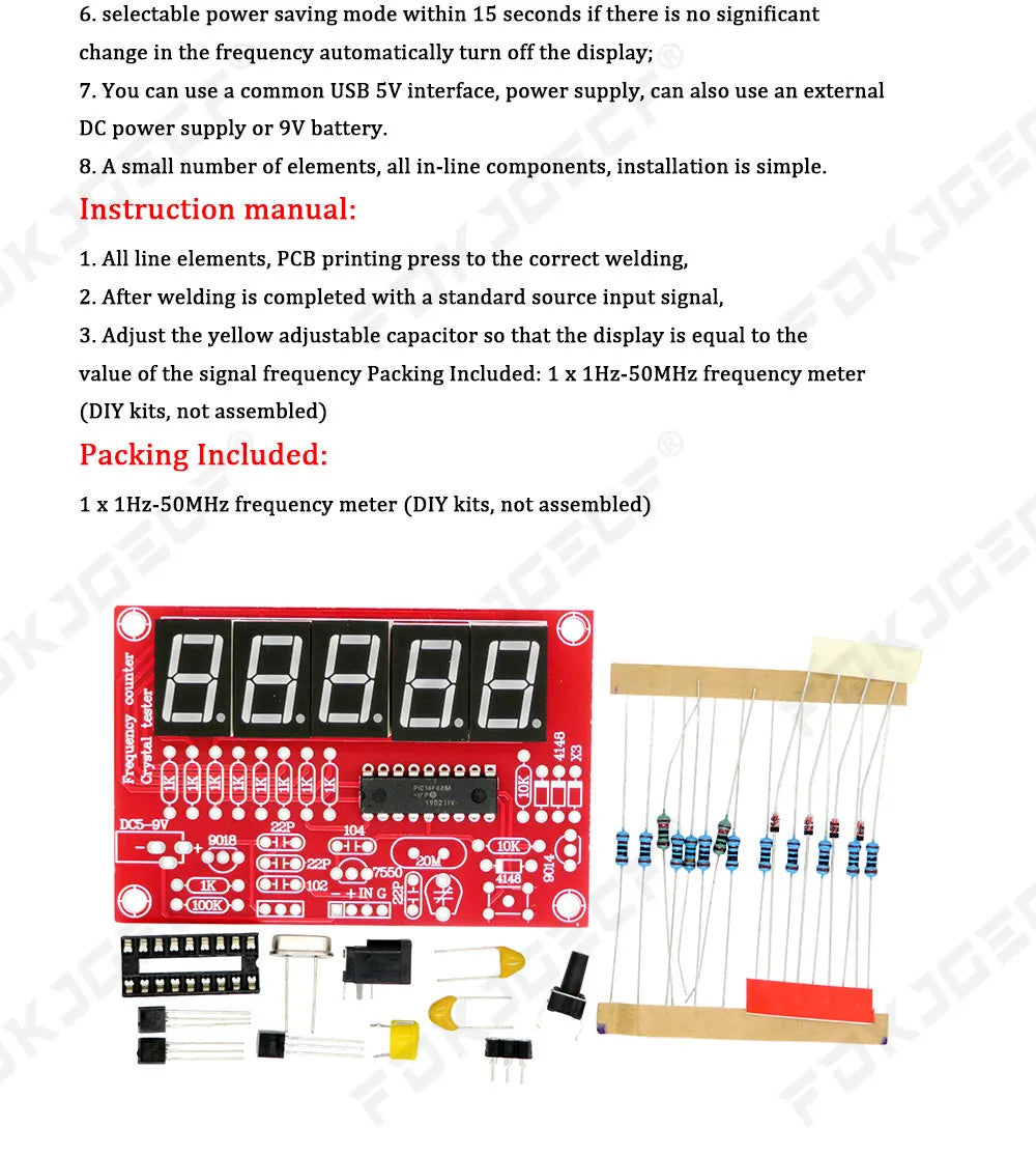 1Hz-50MHz Digital LED Crystal Oscillator Frequency Counter Tester DIY Kit 5 Digits High Precision Digital Frequency Meter Module