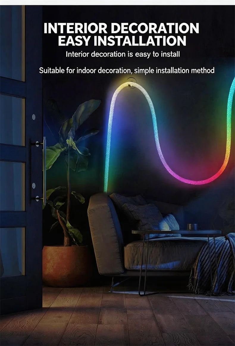 360 Glow Round RGB Neon LED Woven Strip Light 24key Bluetooth APP Remote Control 5V USB WS2812B Music Sync Waterproof Rope Decor