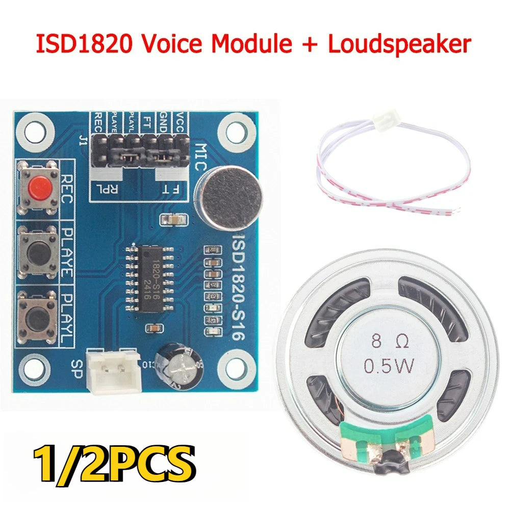 1/2PCS ISD1820 Voice Recording Module The Voice Board Telediphone Module Board with Microphones + Loudspeaker 0.5W 8R