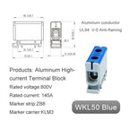 Aluminum Distribution Block Din Rail Mounting WKL 50/95/150/240 mm² Cable Power Connector Terminal Block Box