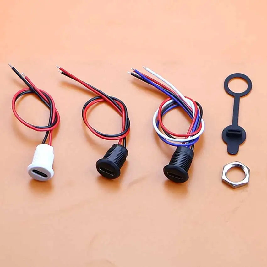 1/5pcs USB Type C Connector Type-C Female Socket With PH2.0 Terminal Nut Locking Plate Waterproof Charging Jack Port 15cm Wire