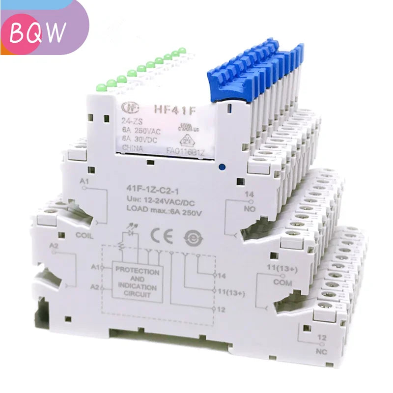 10Pcs 41F-1Z-C2-1 HF41F 5-ZS 12-ZS 24-ZS 5V 12V 24V 230V 6A 1CO Slim/SSR Relay Mount On Screw Socket with LED Wafer relay