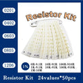 Resistor kit 0201 0402 0603 0805 1206 smd Resistor package 24values*50/25PCS=1200PCS 1% Sample Kit Resisor