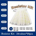 Resistor kit 0201 0402 0603 0805 1206 smd Resistor package 24values*50/25PCS=1200PCS 1% Sample Kit Resisor