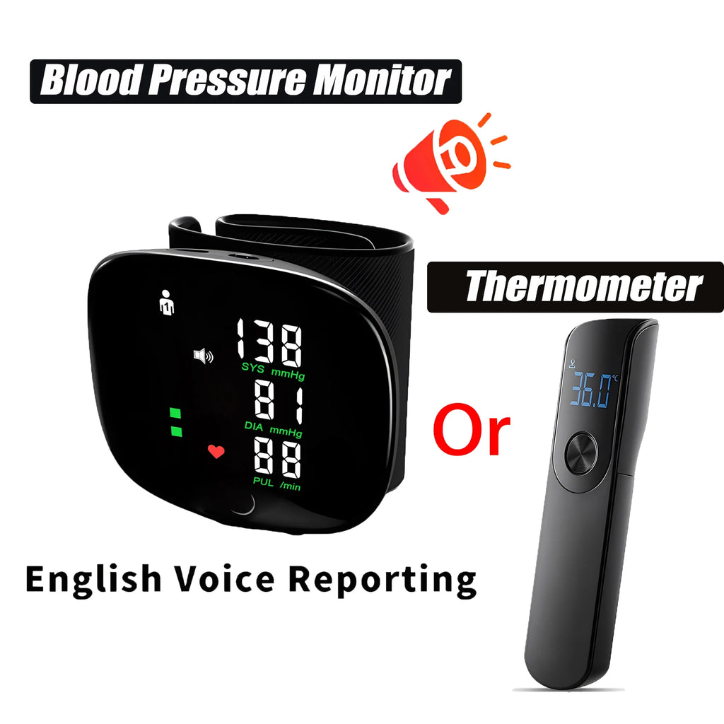 Digital Blood Pressure Monitor Wrist Tensiometer Electronic Sphygmomanometer Tonometer Or LCD Forehead Digital Thermometer