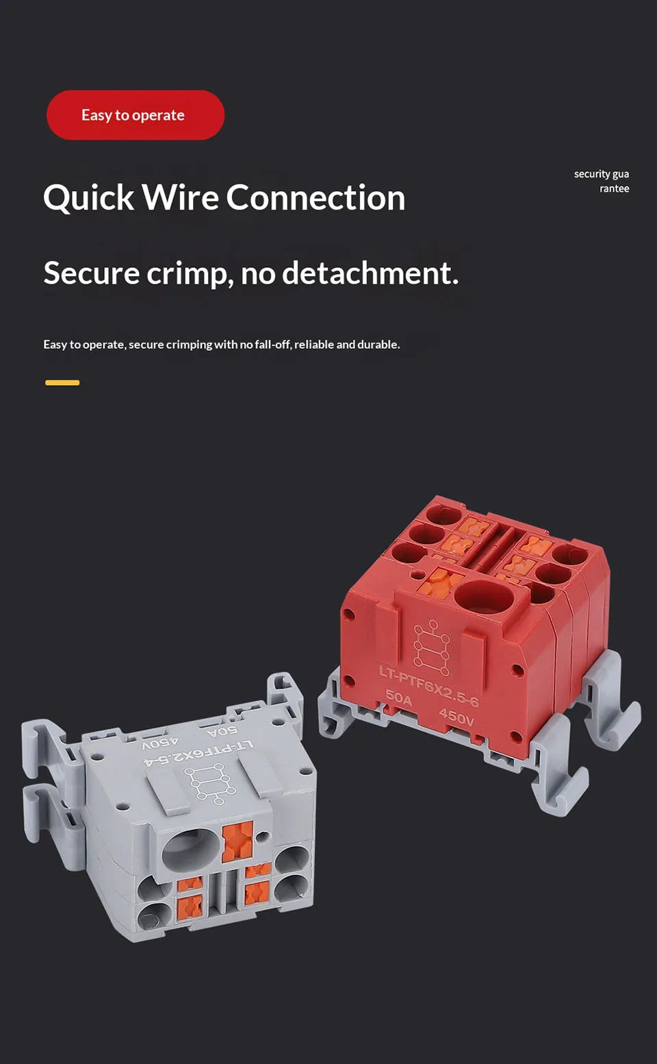Push-in Terminal Block PTF6X2.5mm One in Multiple Out Splitter Spliceable Wire Connectors DIN Rail Junction Box Electrical Joint