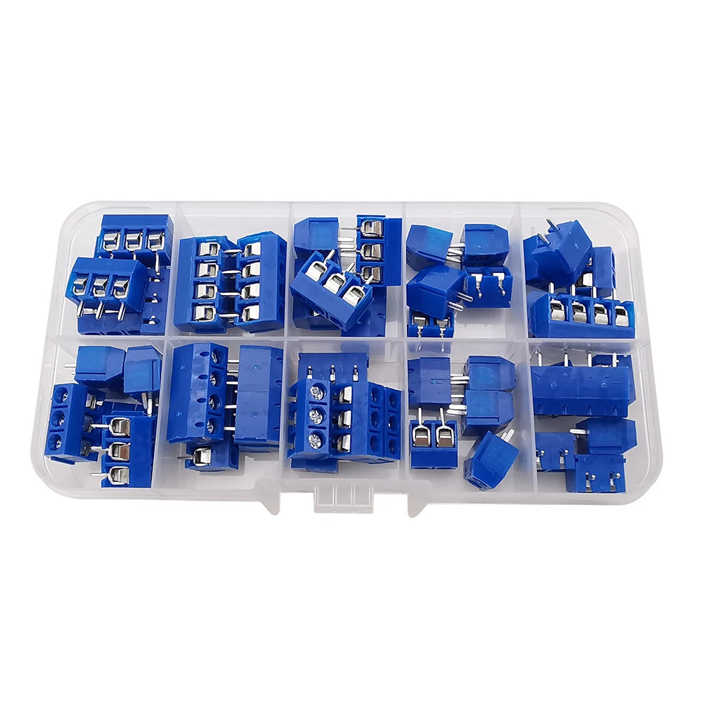 50Pcs/Box KF301 5mm Pitch  2P 3P 4Pin PCB Screw Terminal Block Connector KF301-2P KF301-3P KF-301-4P Blue