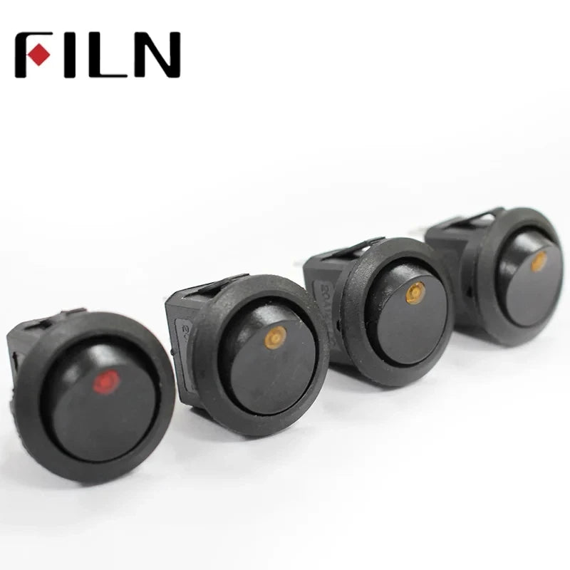 FILN 5Pcs KCD1 220V 10A Blue Red Green mini round illuminated toggle switch latching 3pins on off boat rocker switch