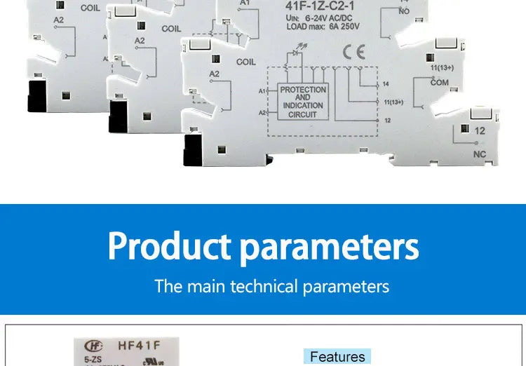 1PCS Slim Relay HF-41F 5V 12V 24V High Frequency Relay Base DIN Rail Relay 41F-5-ZS41F-12-ZS41F-24-ZS LED 6A