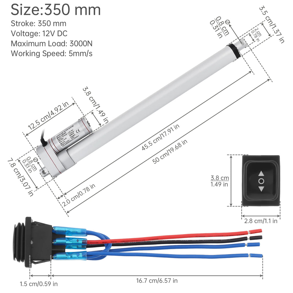 12V Electric Linear Actuator 50/100/150/200/250/300/350/400mm Stroke 3000N Electric Reciprocating Lifting Linear Motion Actuator