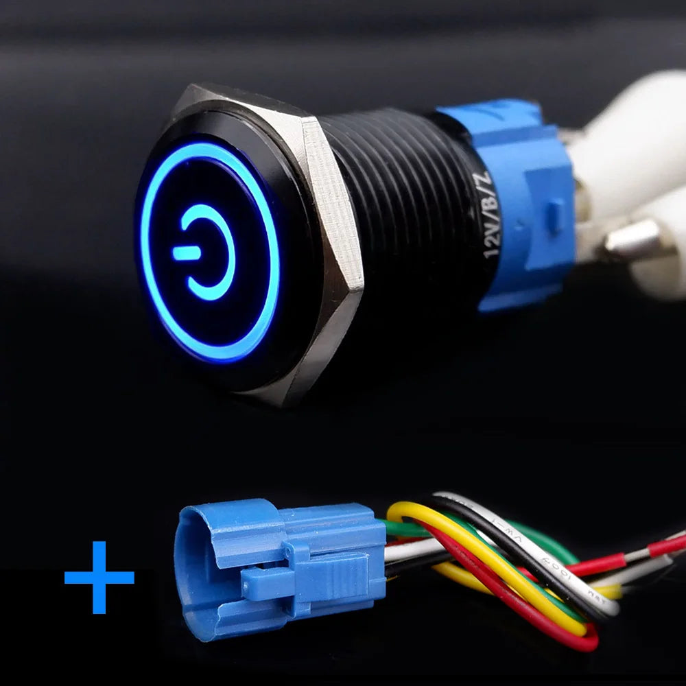 Black Push Button Switch with Wire Led Light 16/19/22mm Waterproof Illuminated  Metal Latching Momentary 5V 12V 220V Red Blue