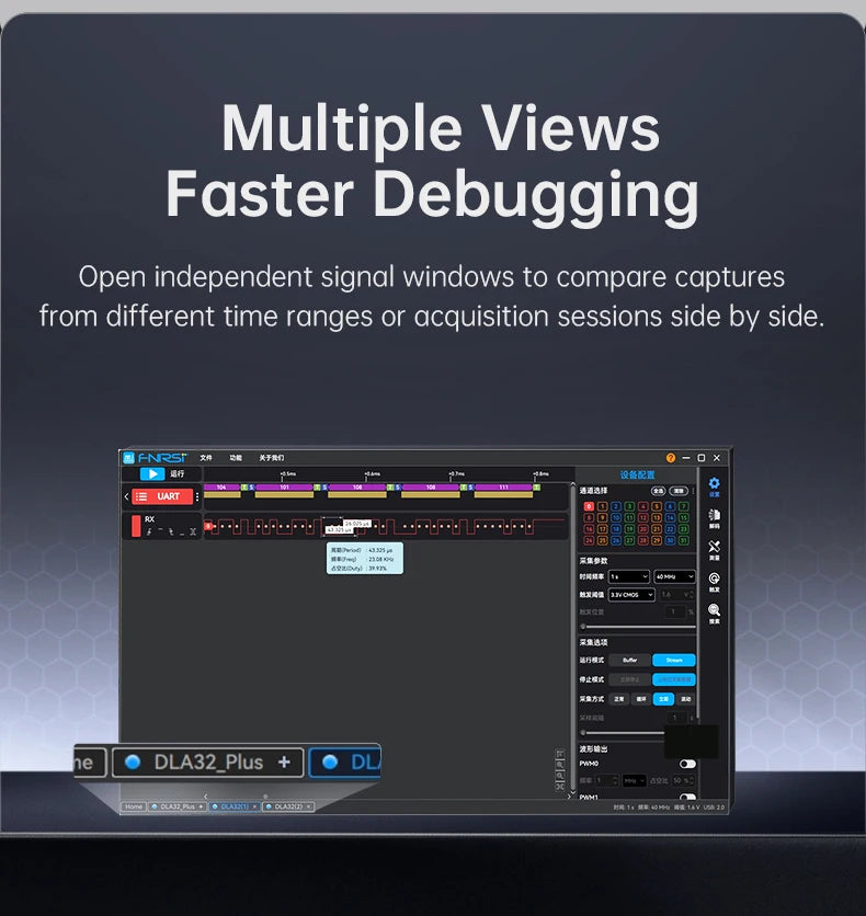 FNIRSI DLA‑16/32 Plus High‑Speed Logic Analyzer 1GHz Sampling 16/32CH USB3.0 4Gbit Stream Buffer 120+ Protocol Decoder Embedded