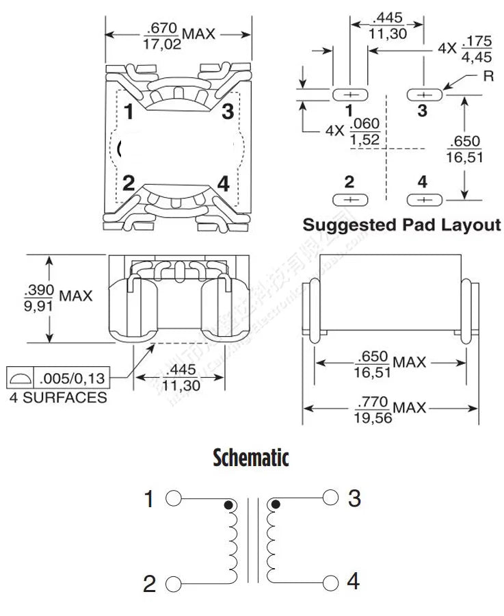 2pcs P0420NLT SMT Common Mode Choke Coil Inductor Filter Inductance 1.32MH 3.3A Switching Power Supply DC Converter