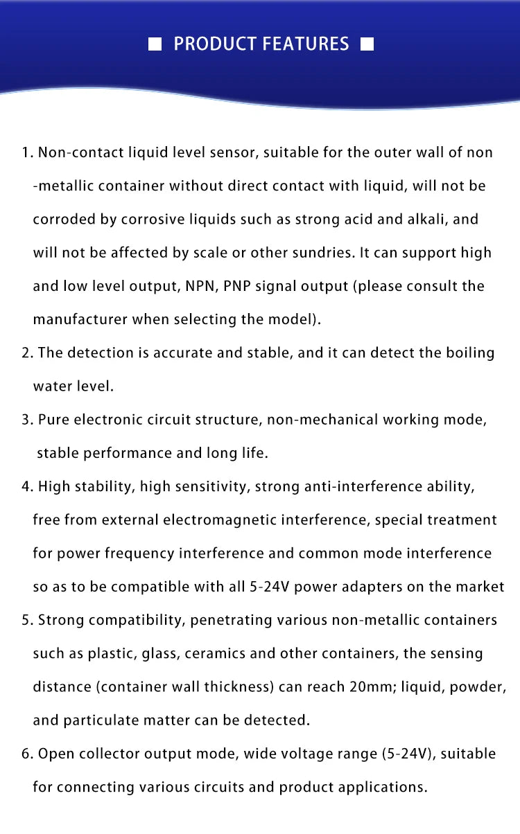Touchless Contactless Capacitive 5-24V Water Sensor Liquid Level Sensors Switch with High Precision and Stability