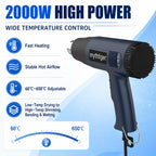 2000W Heat Gun Professional Hot Air Gun Adjustable Temperature 60-600 D 4 Nozzles for DIY Stripping Paint Shrinking PVC and Home