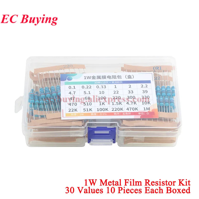 2600Pcs/150pcs 1/4W 1/2W 1W 2W 3W 5W Metal Film Resistor Assortment Kit 1% 0.25W 0.5W Resistance Set Electronic Components Kits