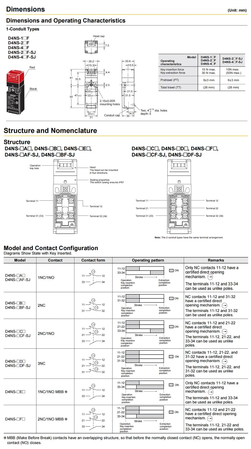 Authentic New Omron D4NS-1AF 1BF 1CF 2AF 2BF 2CF 4AF 4BF 4CF Safety-Door Switch Limit New Generation Multi-Contact Type