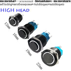 High Head 12/16/19/22mm Black Shell Car Dashboard Waterproof Metal Button Switch LED 12V/24V/220V Self-locking Fixed Momentary