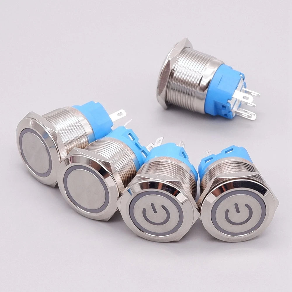 16mm 19mm 22mm Metal Power Supply Switch Push Button PC Pulsador Car Engine Backlit 3v 6v 12v 24v 220v Momentary Start Stop LED