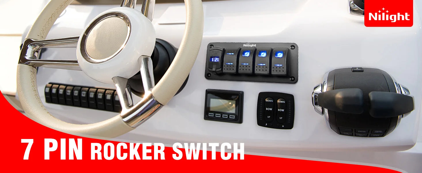 Nilight Momentary Rocker Switch (ON)-Off-(ON) Toggle Switches DPDT 7Pin 12V 24V on Off on LED Switch for Cars Trucks Caravans Boats Winch Pump with Jumper Wire
