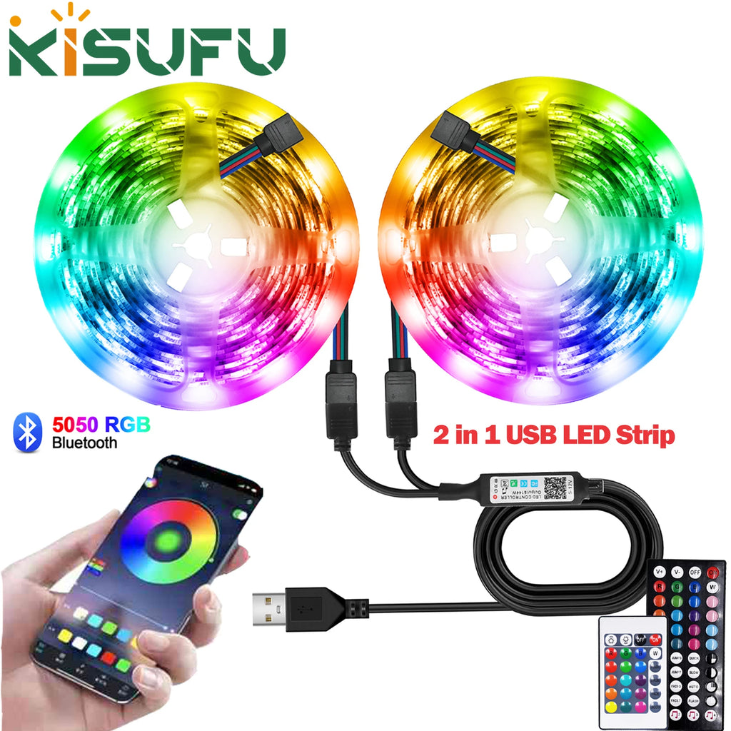 Smart 2IN1 USB LED Strip Lights RGB 5050 Remote Control Kit Flexible Ribbon LED Diode Tape Self-adhesive for TV Backlight