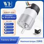 JGB37-520 Hall Encoder DC Geared Motor, 6V/12V, Reversible, High Torque 21KG.CM, All-metal Geared DC Motor With Hall Encoder.