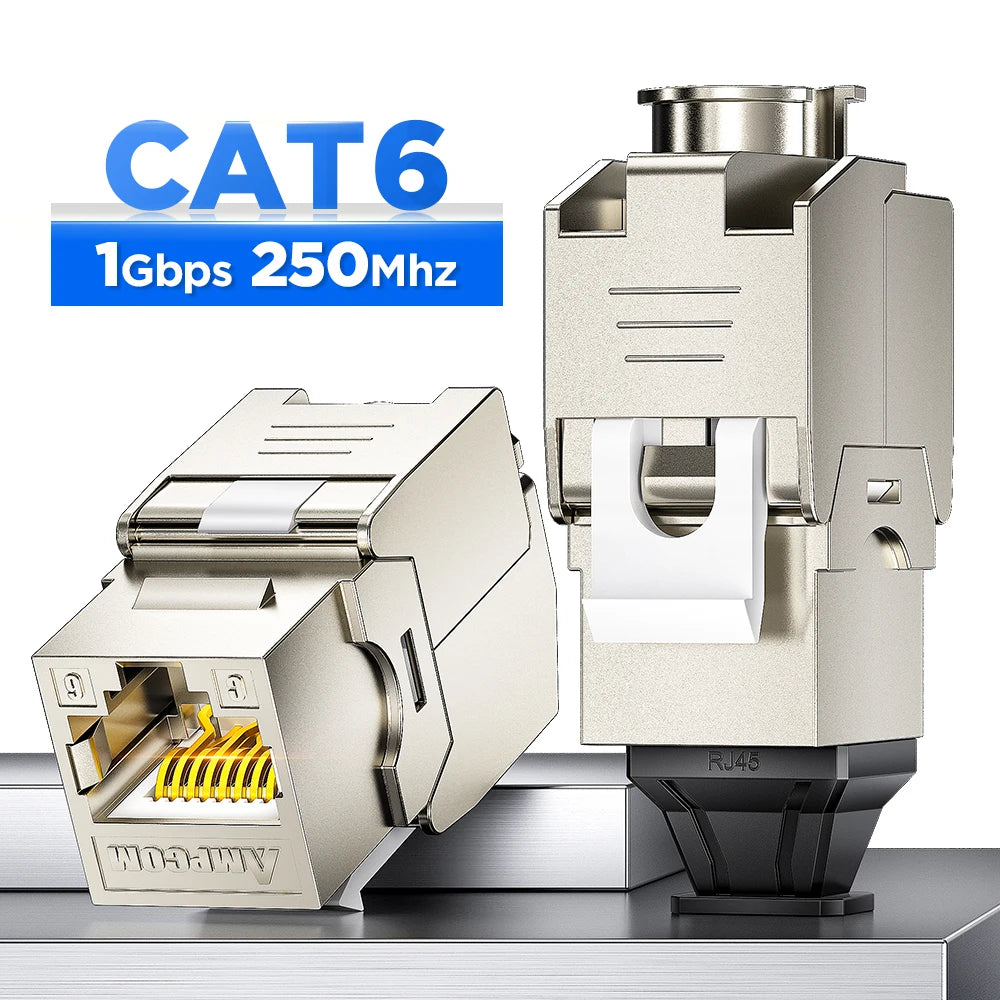 AMPCOM Pro Cat7/6A/6 Shielded Keystone Jack, Zinc Alloy Toolless RJ45 Connector with 50u Gold Plated Pins for High-Speed Network
