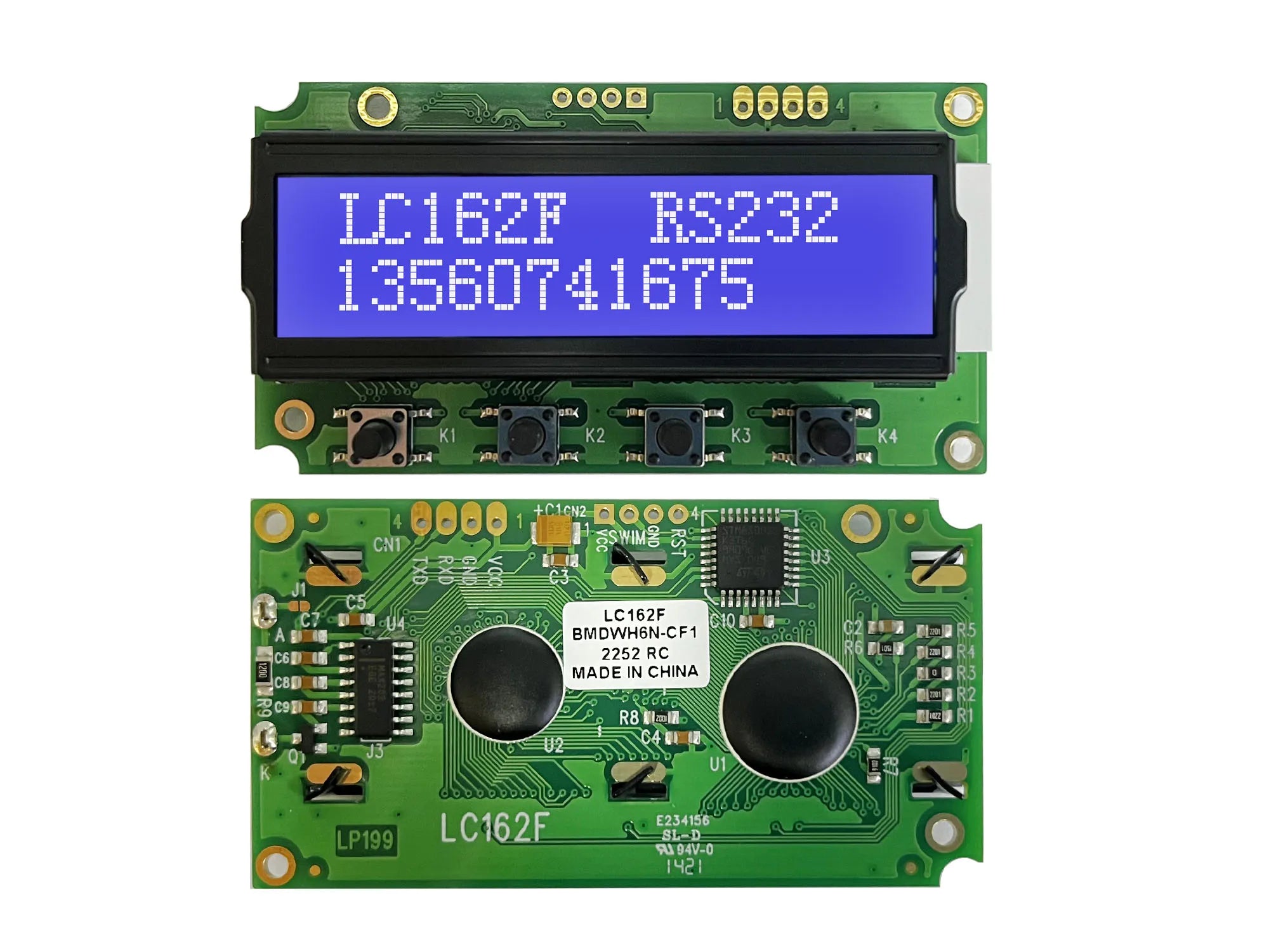 RS232 1602 16x2 LCD Display  Module  LC162D 3 size Blue Green Screen with switch AT89S5224AU Industrial Lcd Factory