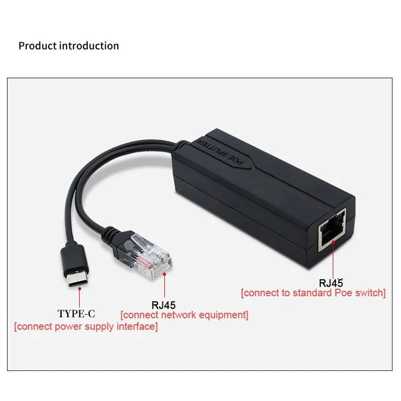 POE Splitter 48V to 5V Micro USB tpye-C 100Mbps and1000Mbps Gigabit POE Camera Injector Power Supply for Huawei Hikvision