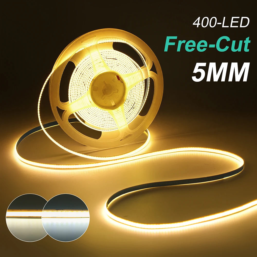 5mm 8mm PCB Free Cut COB LED Strip 12V 24V Tape Light 400 Leds Flexible 3000k 6000k 4000k 0.5m 2m 5m 10m 20m Linear Lighting