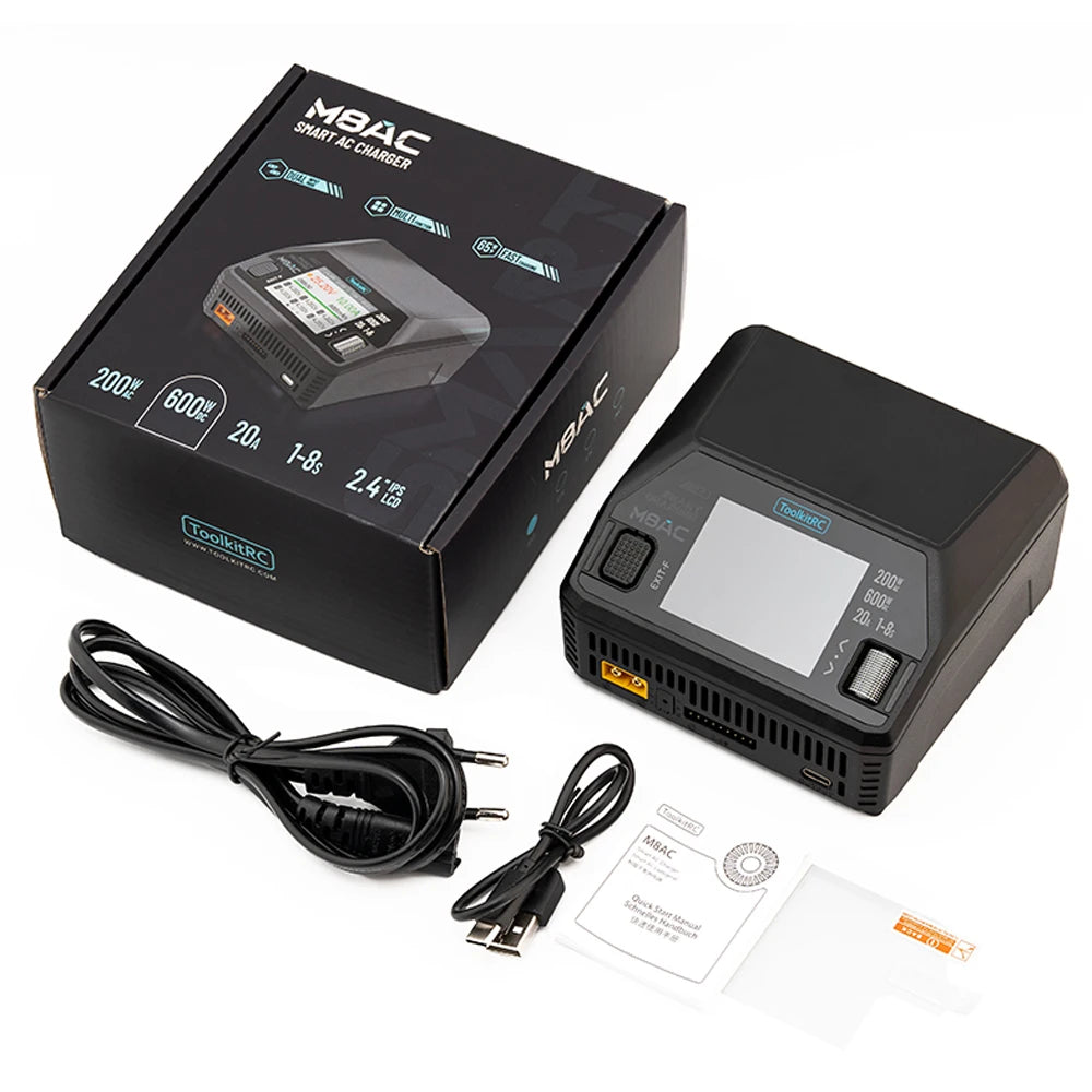 ToolkitRC M8AC Smart Lipo Battery Charger Discharger AC 200W DC 600W 20A for 1-8S LiHV Lipo Battery PD 65W FPV Model Parts Car