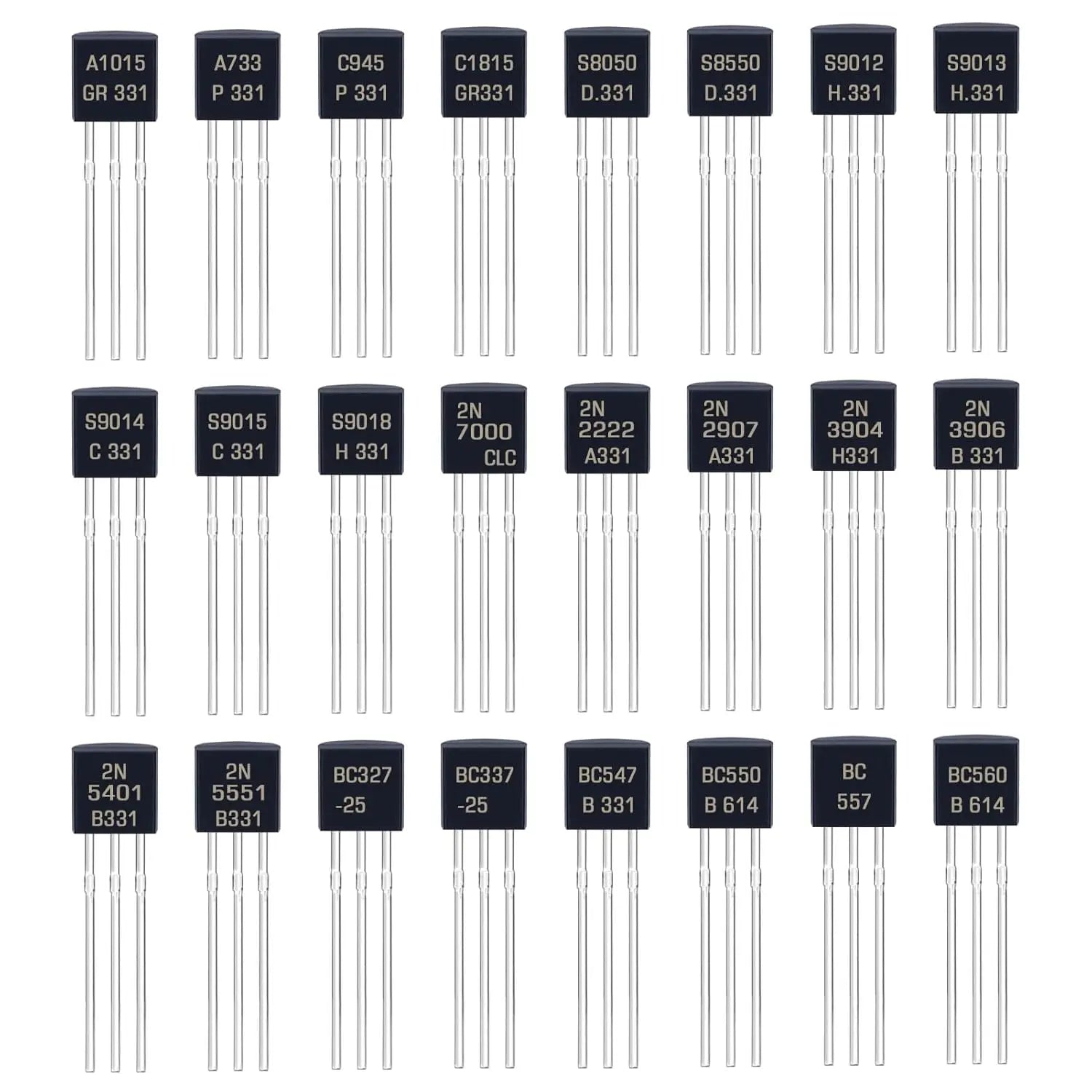 480pcs BJT Transistor Kit A1015 BC327 BC337 C1815 S8050 S8850 2N2222 2N2907 2N3904 2N3906 TO92 PNP NPN Triode Transistors Set