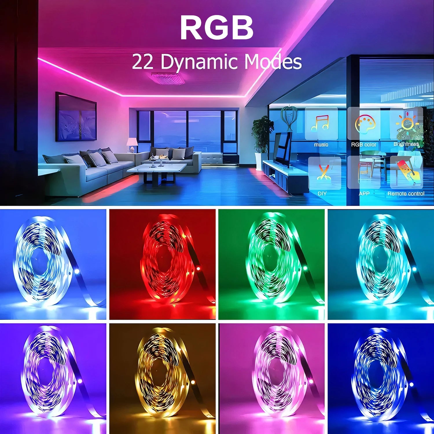 100FT Bedroom LED Strips Light, Color-hanging LED Strips Set, with 24-key Remote Control and Intelligent Application Control, RGB Music Synchronous Lighting, Suitable for Rooms, Home Decoration